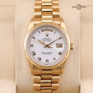Rolex President 18238 Day Date 18K Yellow Gold White Roman Double Quickset