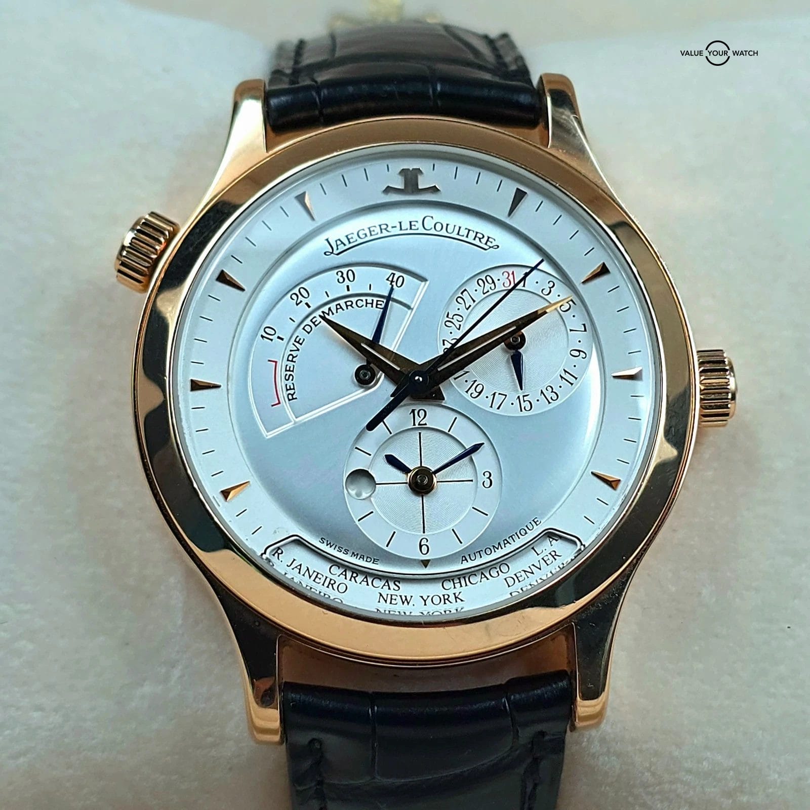 Jaeger LeCoultre Master Control Geographic World Timer in 38mm 18k Gold full set