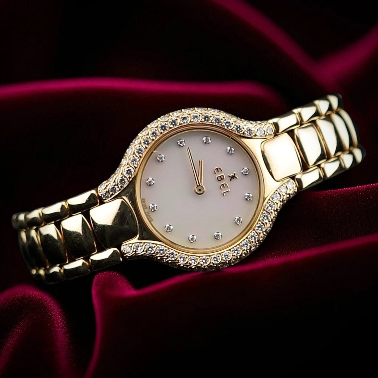 Ebel Beluga 18k Gold 24mm Diamond Watch Bracelet w/ Mother of Pearl Dial 866969