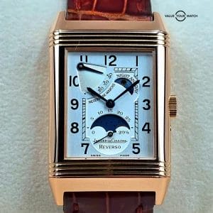 Jaeger LeCoultre Reverso in 18k Rose Gold, Night and Day, Moonphase, Excellent!