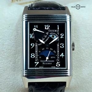 Jaeger LeCoultre Reverso in 18k White Gold, Night and Day Moonphase Black Dial
