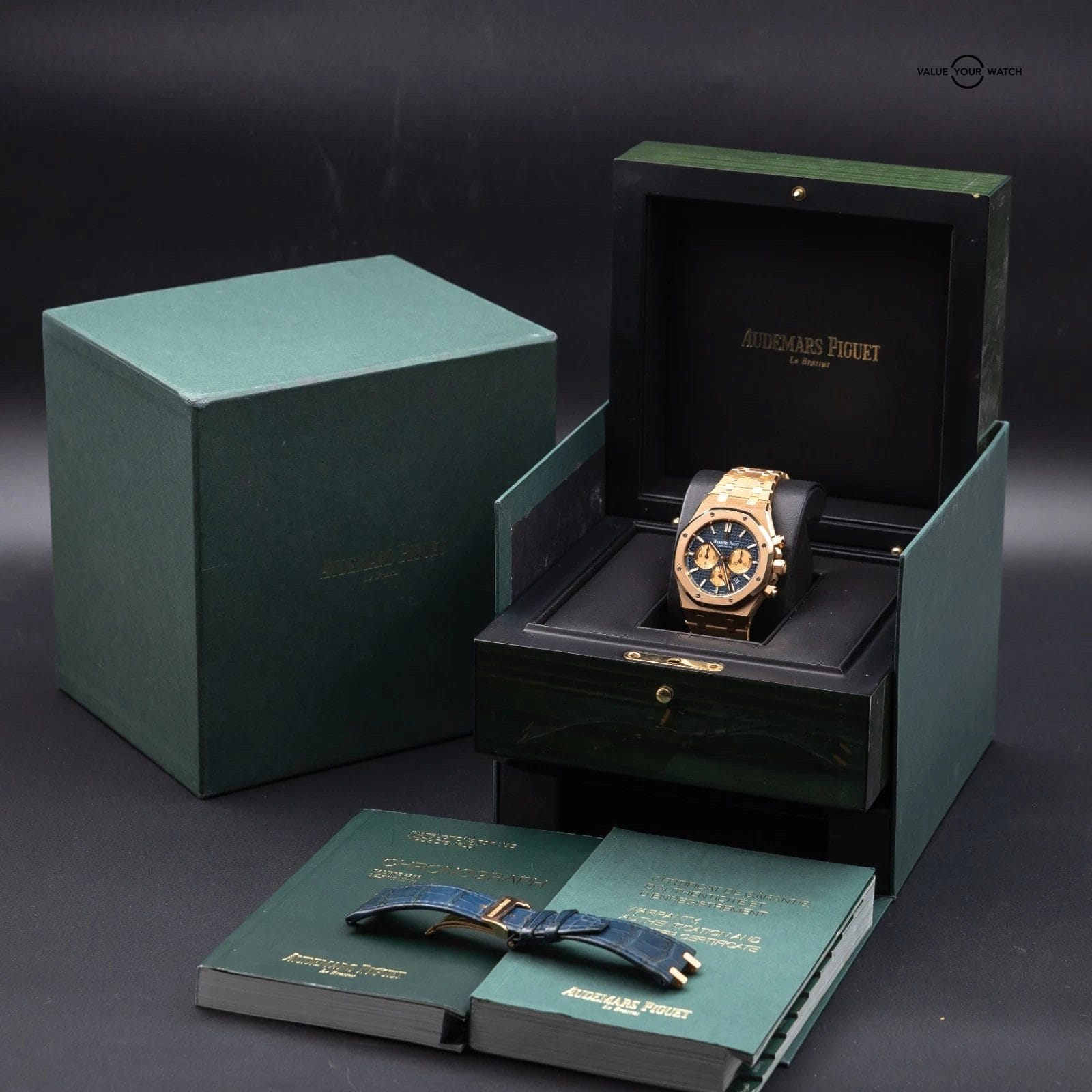 Audemars Piguet Royal Oak Chronograph 41mm Rose Gold Blue Dial 26331OR Full Set - Image 15