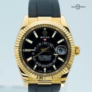 Rolex Sky-Dweller 42mm Yellow Gold Black Dial 326238 Oysterflex BOXES/PAPERS!