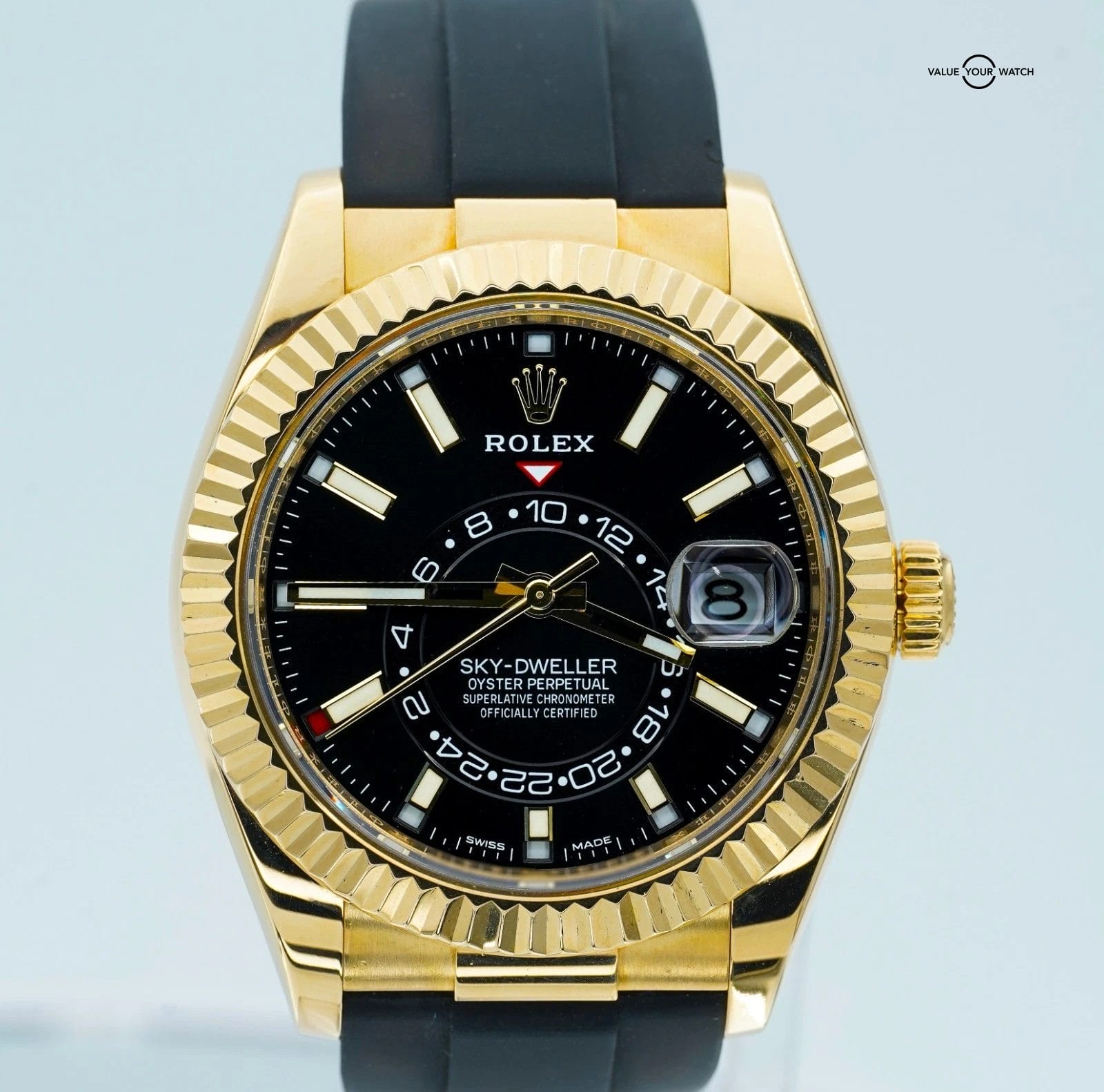 Rolex Sky-Dweller 42mm Yellow Gold Black Dial 326238 Oysterflex BOXES/PAPERS!