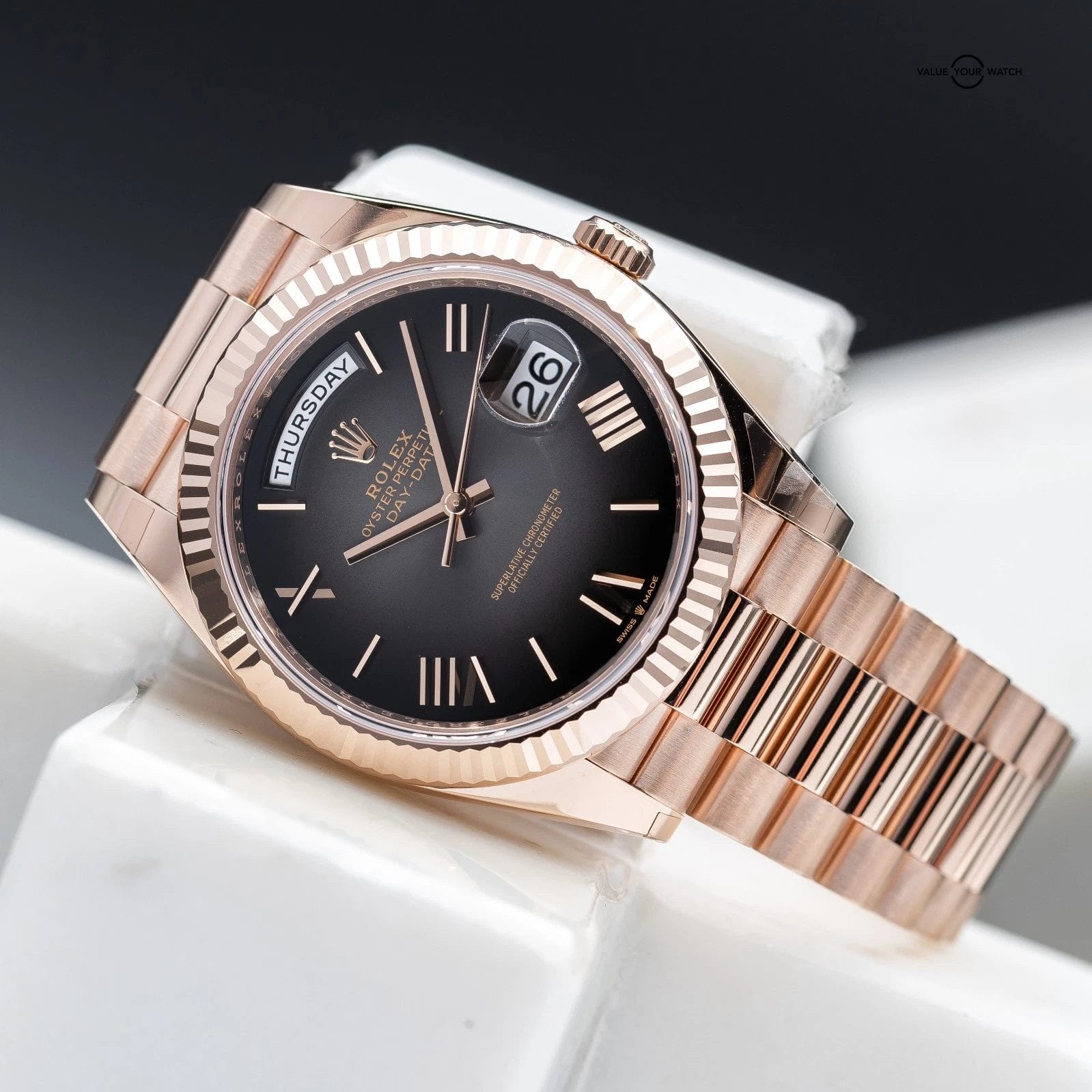 BRAND NEW 2025 Rolex Day-Date 40 Rose Gold Smoked Ombré Roman President 228235 - Image 2