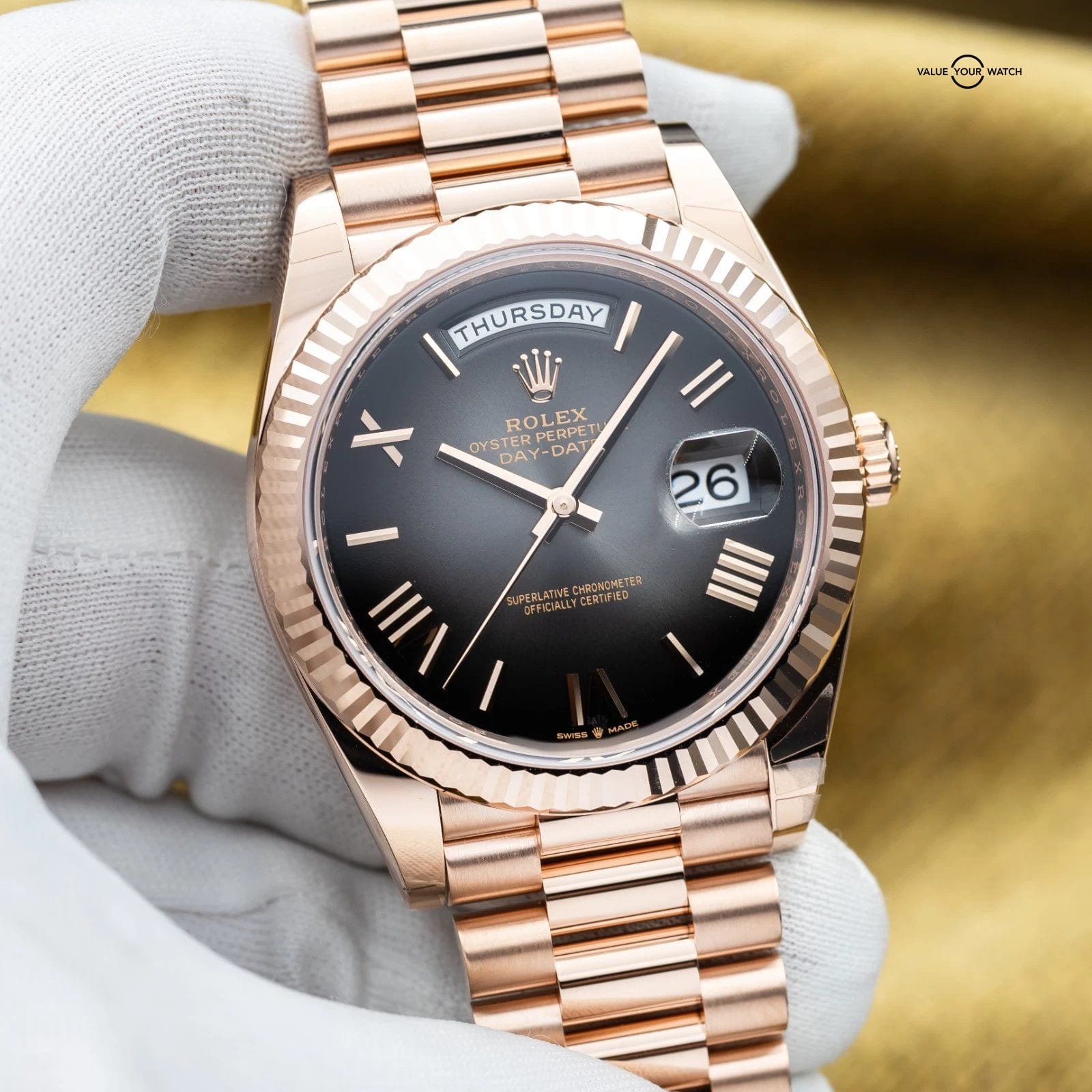 BRAND NEW 2025 Rolex Day-Date 40 Rose Gold Smoked Ombré Roman President 228235 - Image 5