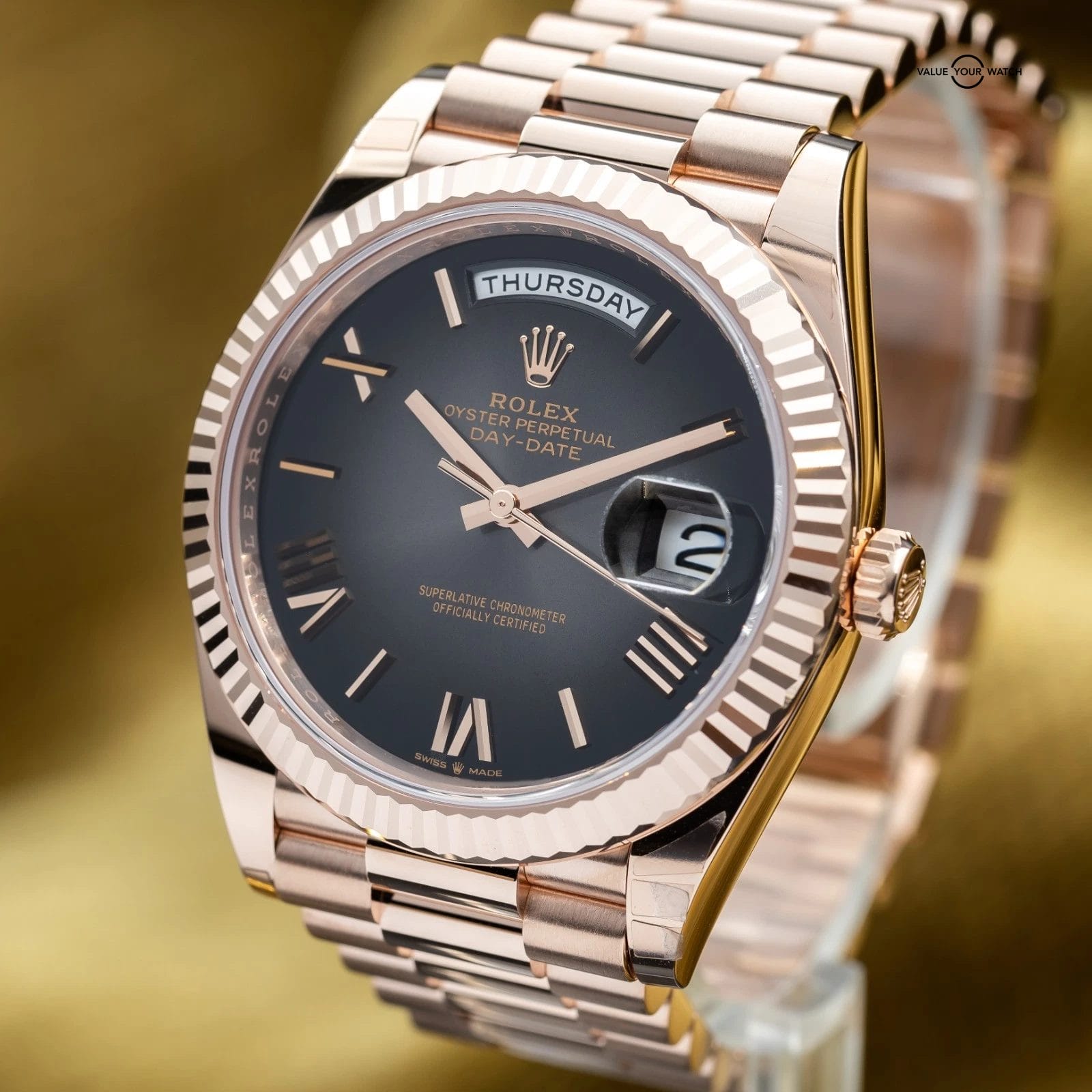 BRAND NEW 2025 Rolex Day-Date 40 Rose Gold Smoked Ombré Roman President 228235 - Image 16