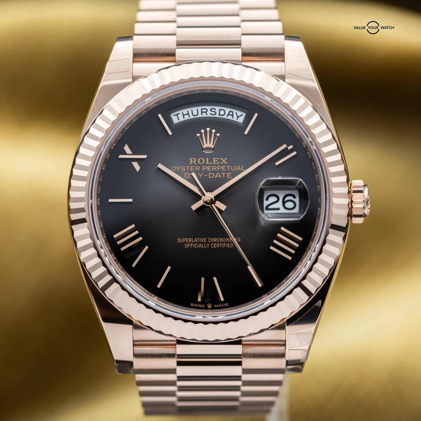 BRAND NEW 2025 Rolex Day-Date 40 Rose Gold Smoked Ombré Roman President 228235