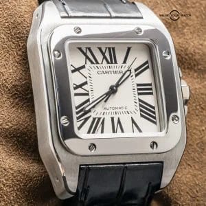 Cartier Santos 100 Silver Dial Box Papers Midsize Stainless Steel W20126X8 2878