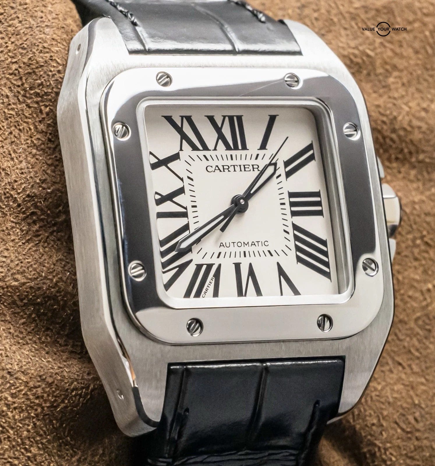 Cartier Santos 100 Silver Dial Box Papers Midsize Stainless Steel W20126X8 2878
