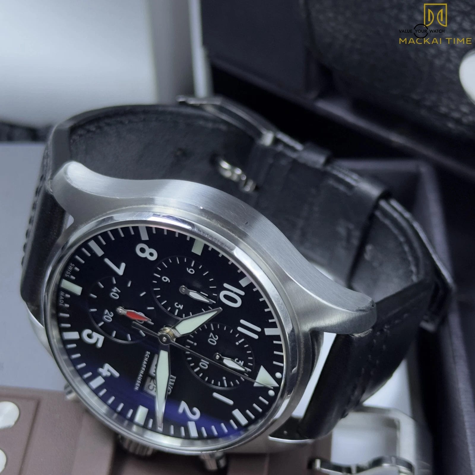 IWC Pilot's Chronograph Day/ Date 2022 Full Set IW378001 Extra Strap Black Watch - Image 7