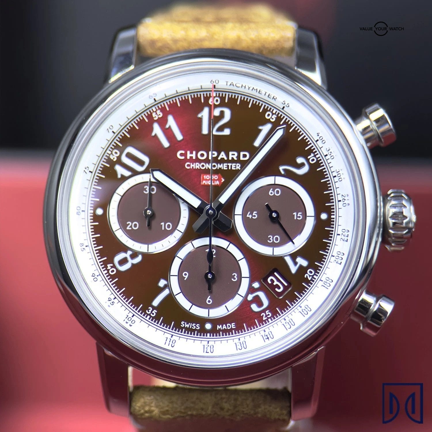 Chopard Mille Miglia Chronograph 2024 Mint Red Edition Watch / Box Leather band - Image 9