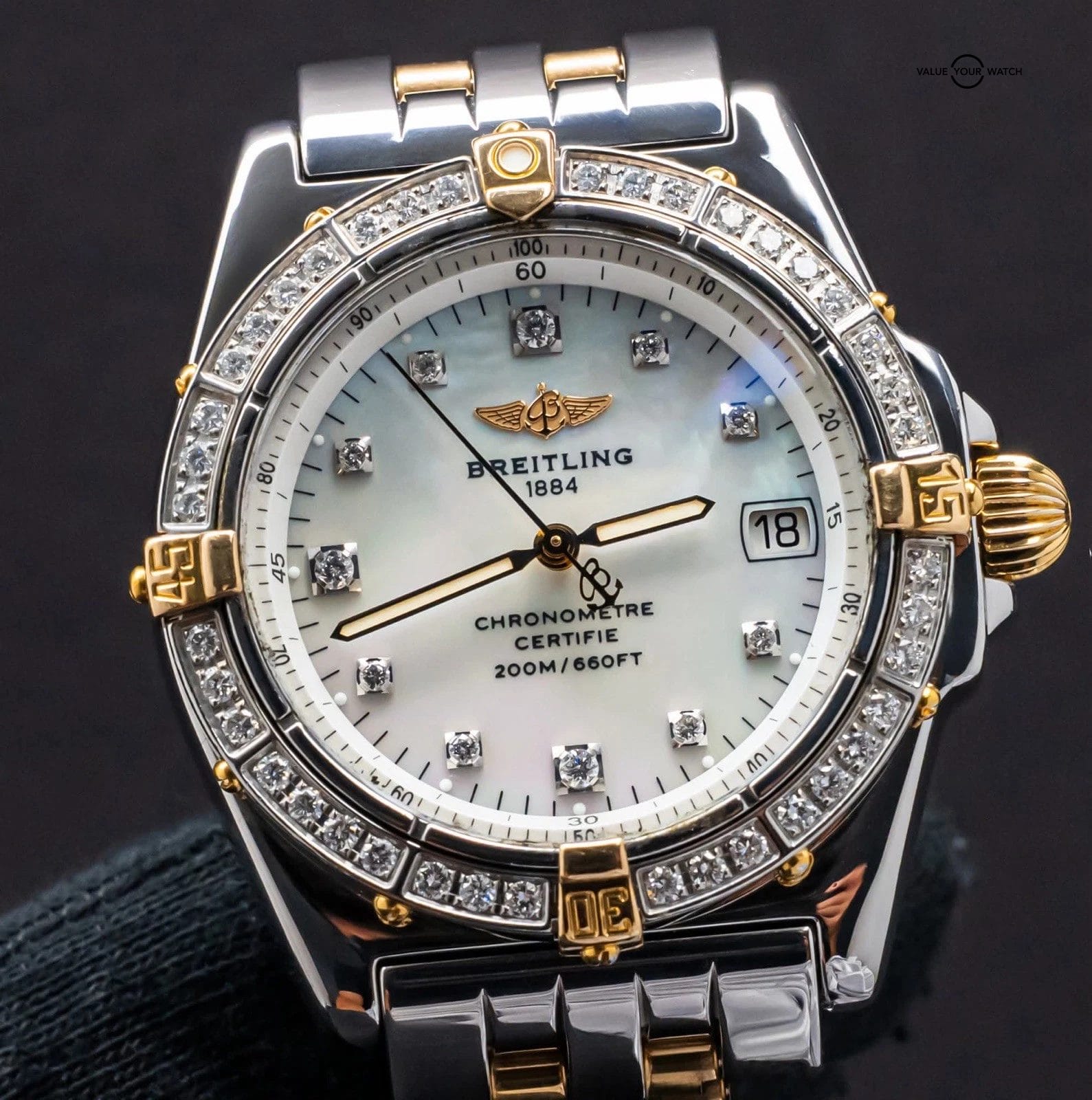 Breitling Callisto 34 mm Diamonds Windrider Yellow Gold Mother of Pearl B77346 - Image 5