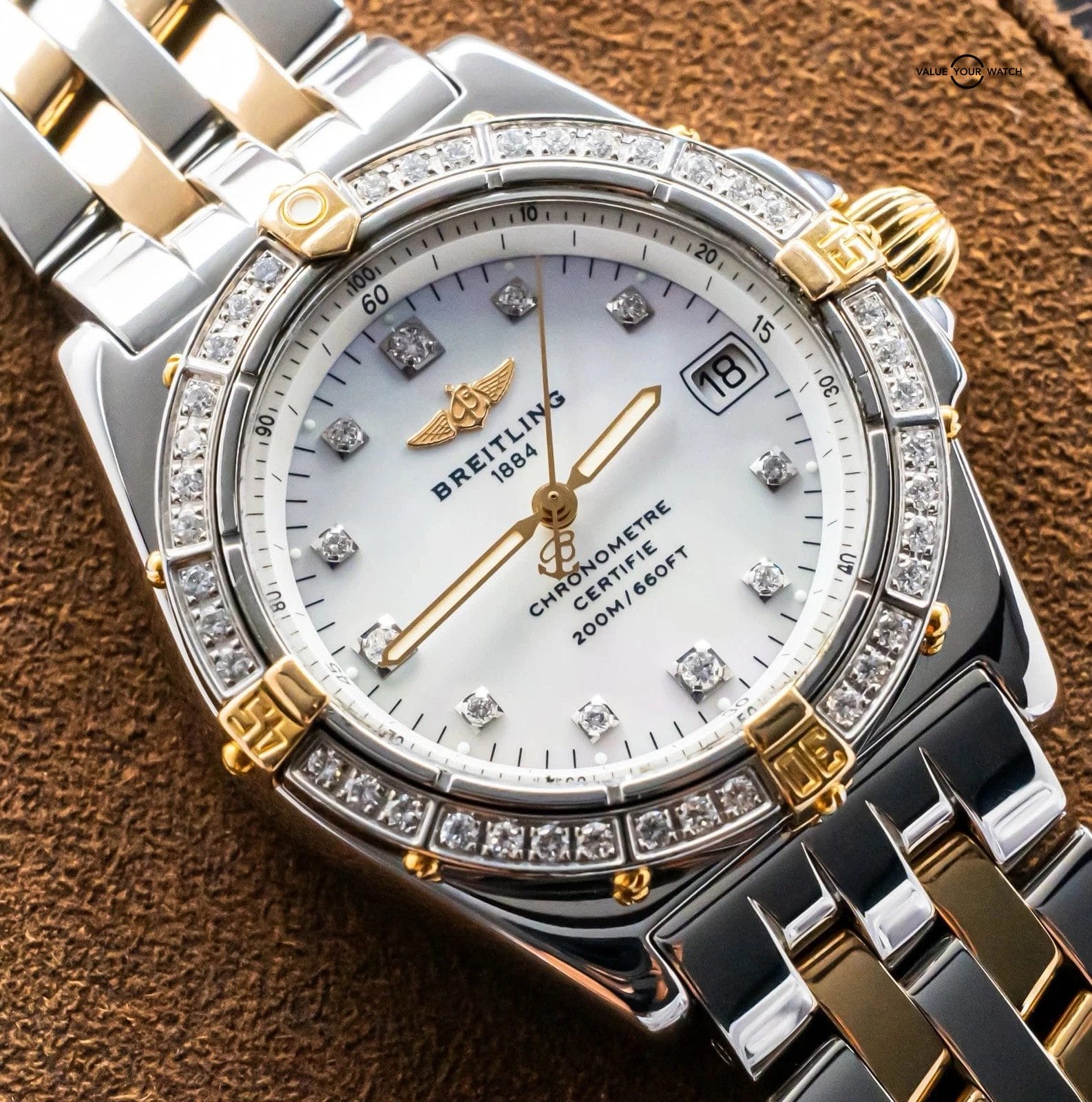 Breitling Callisto 34 mm Diamonds Windrider Yellow Gold Mother of Pearl B77346 - Image 9