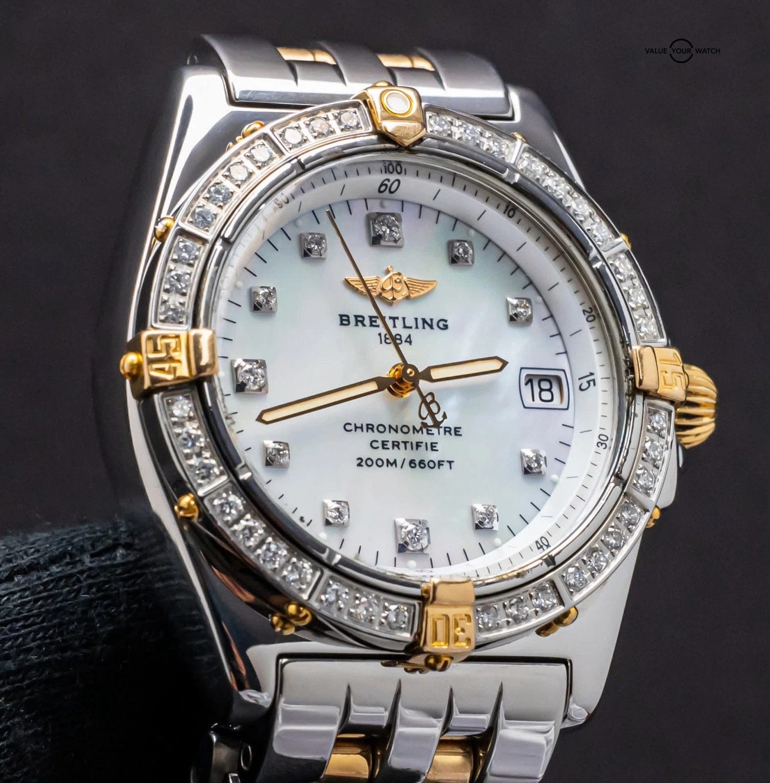 Breitling Callisto 34 mm Diamonds Windrider Yellow Gold Mother of Pearl B77346 - Image 11