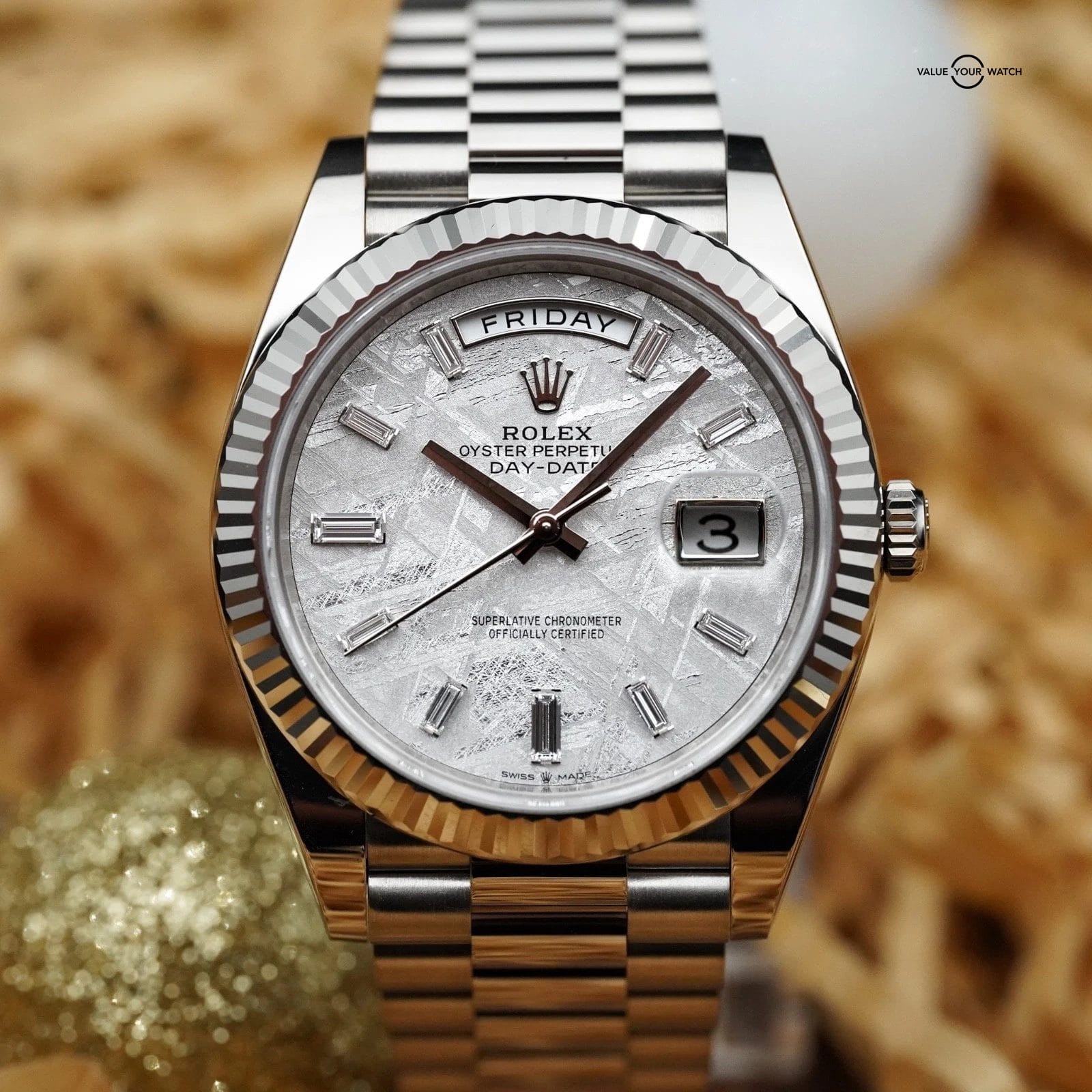 Rolex Day-Date 228239 White Gold President | Meteorite | 2025 Mint, Complete Set