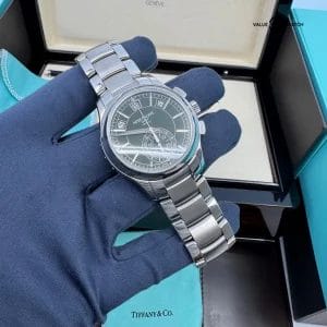 2021 Tiffany & Co Stamp MINT Unpolished Green Dial Steel Annual Calendar Flyback