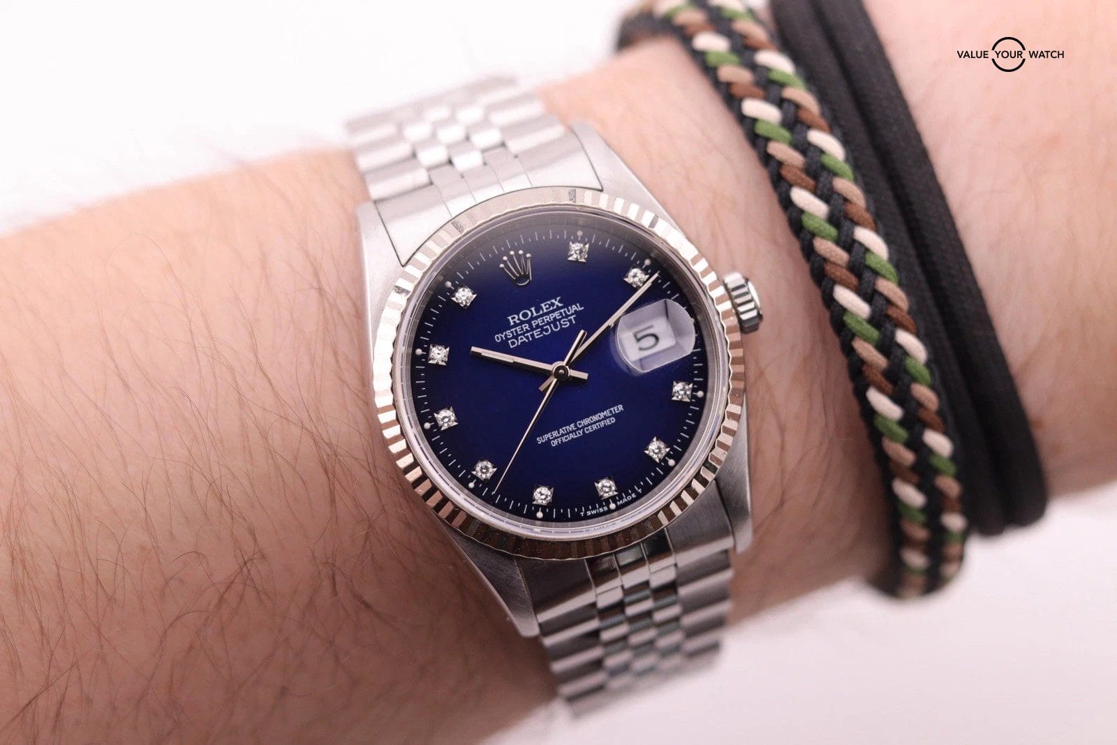 ROLEX DATEJUST 16234 BLUE DIAMOND Vignette DIAL 18K WHITE GOLD STAINLESS STEEL - Image 2