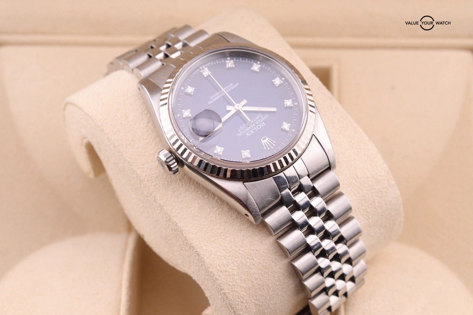 ROLEX DATEJUST 16234 BLUE DIAMOND Vignette DIAL 18K WHITE GOLD STAINLESS STEEL - Image 11
