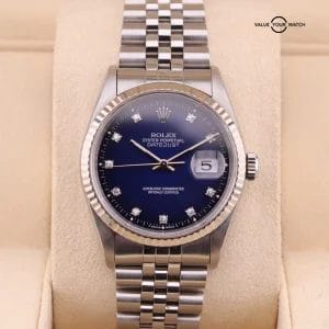 ROLEX DATEJUST 16234 BLUE DIAMOND Vignette DIAL 18K WHITE GOLD STAINLESS STEEL