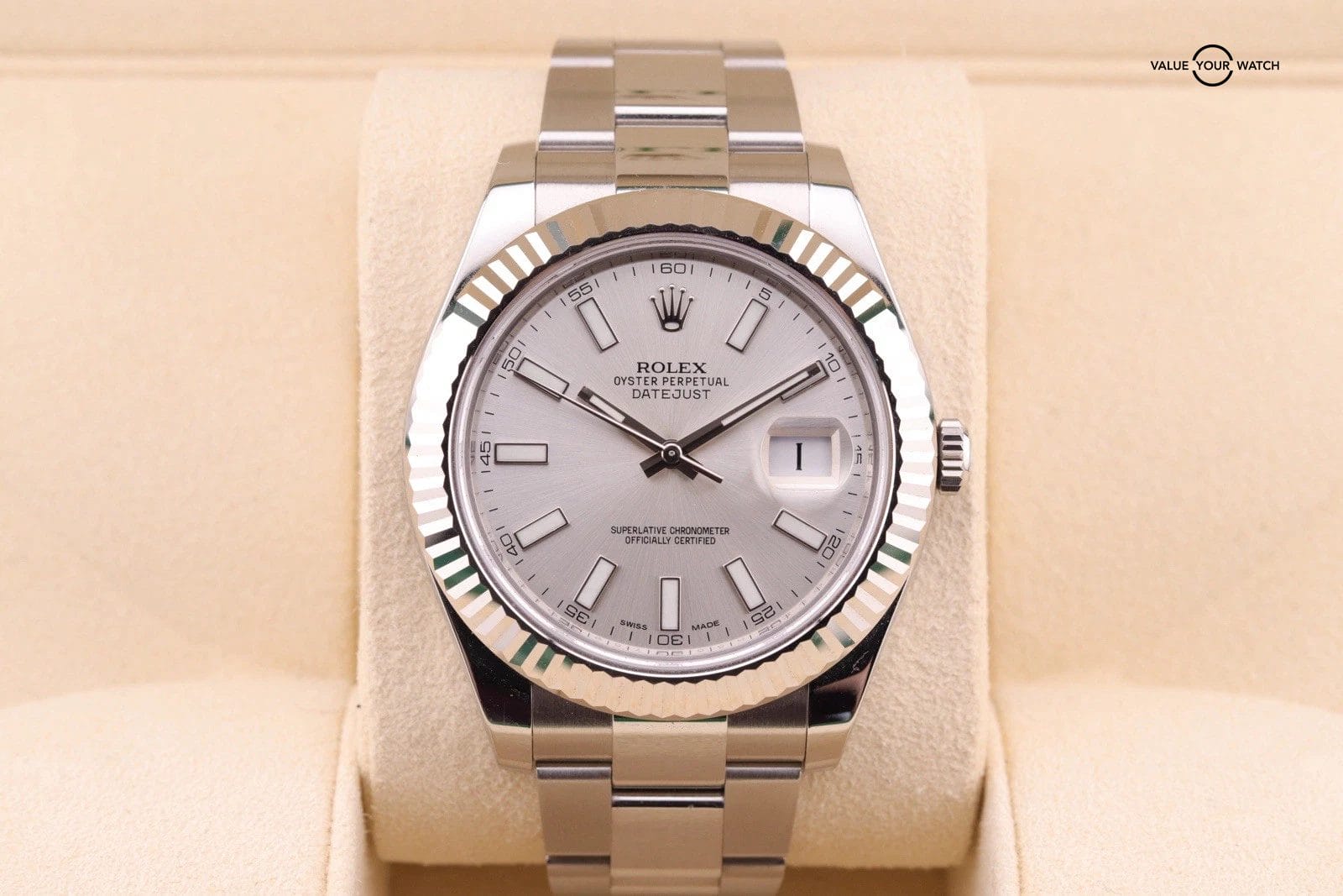 2015 Rolex Datejust II 41MM 116334 Fluted Bezel White Dial Stainless Steel
