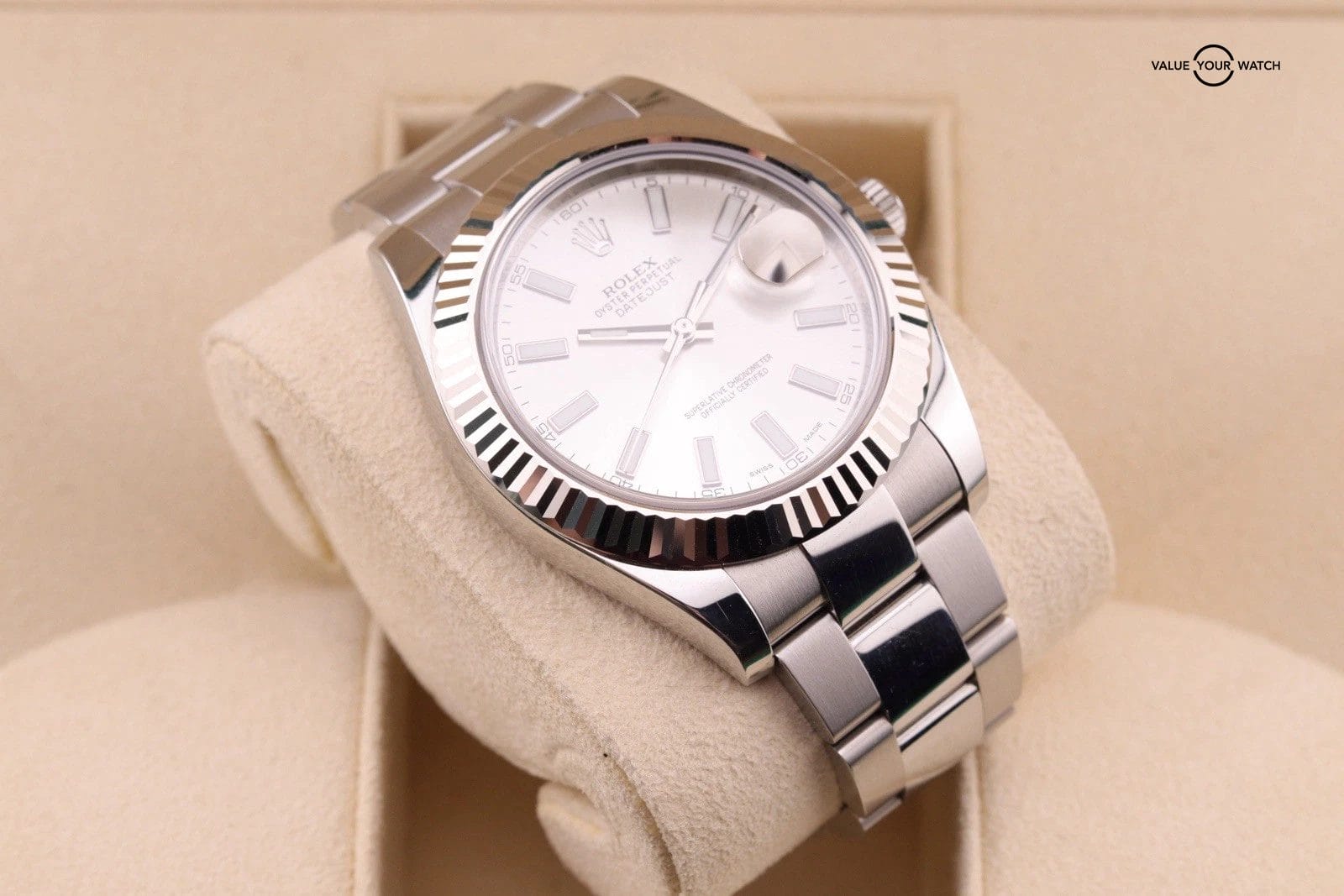 2015 Rolex Datejust II 41MM 116334 Fluted Bezel White Dial Stainless Steel - Image 4