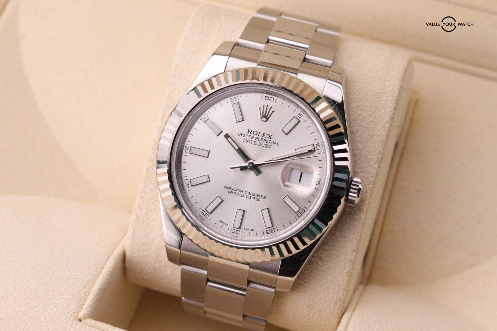 2015 Rolex Datejust II 41MM 116334 Fluted Bezel White Dial Stainless Steel - Image 6