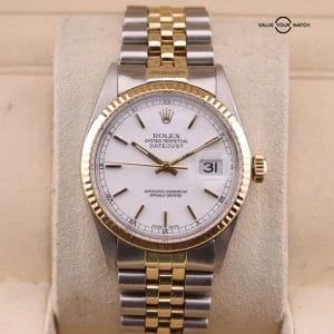 1985 Rolex Datejust 36mm | ref. 16013 | 2025 Service Docs | White Dial 18kt Gold