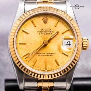 Rolex Datejust 31 mm Yellow Gold Complete Set Fluted Bezel Champagne Dial 68273