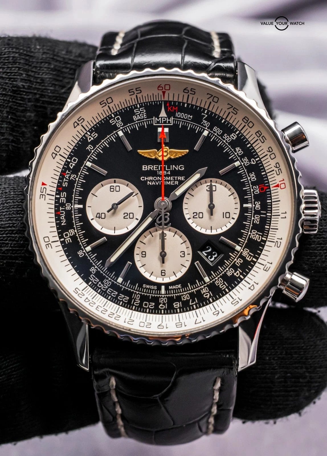Breitling Navitimer 01 46 Black Dial $11K MSRP Croco Chronograph AB0127211B1P1 - Image 3