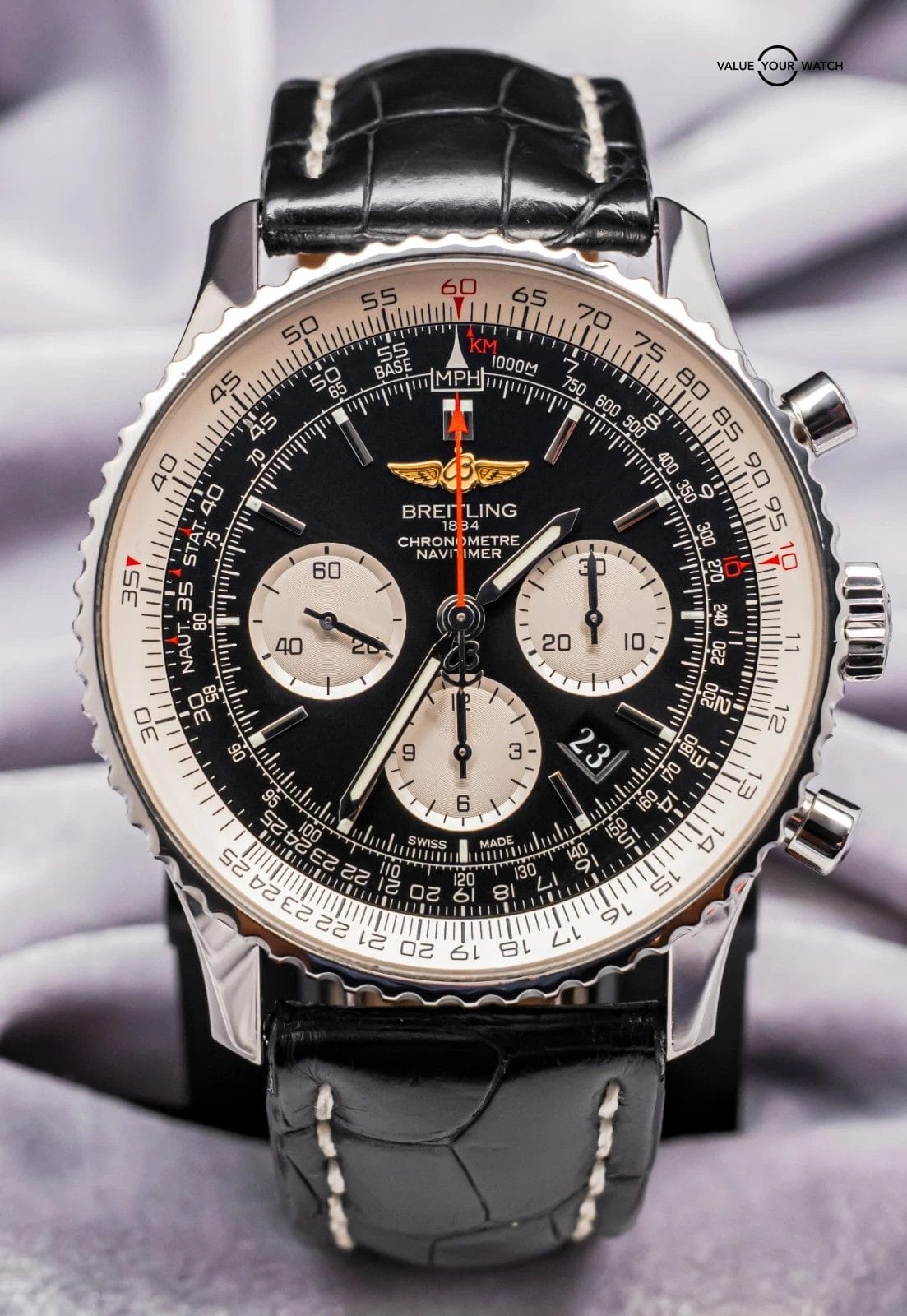 Breitling Navitimer 01 46 Black Dial $11K MSRP Croco Chronograph AB0127211B1P1