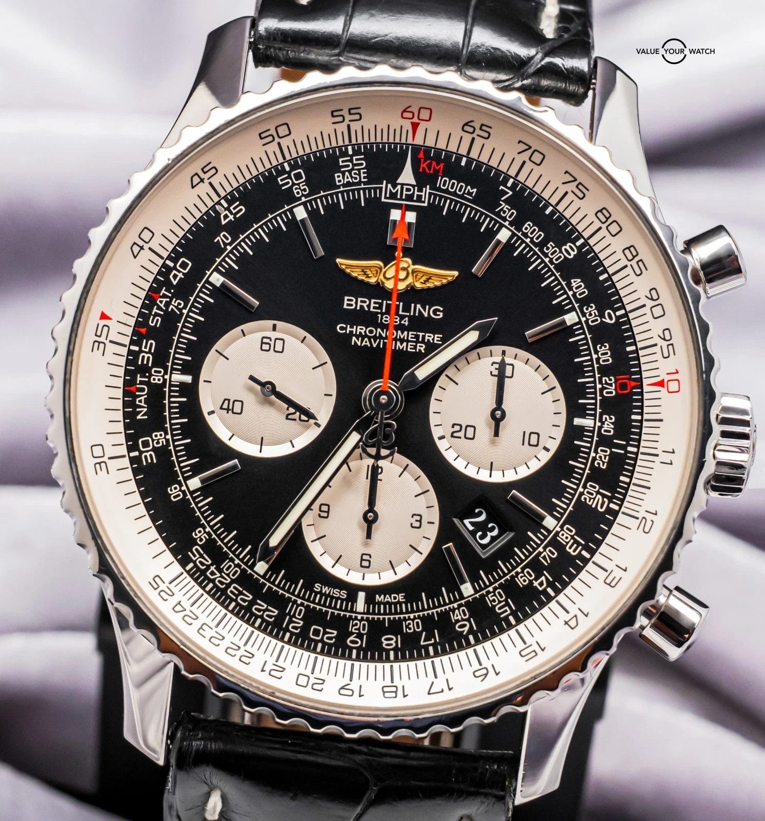 Breitling Navitimer 01 46 Black Dial $11K MSRP Croco Chronograph AB0127211B1P1 - Image 5