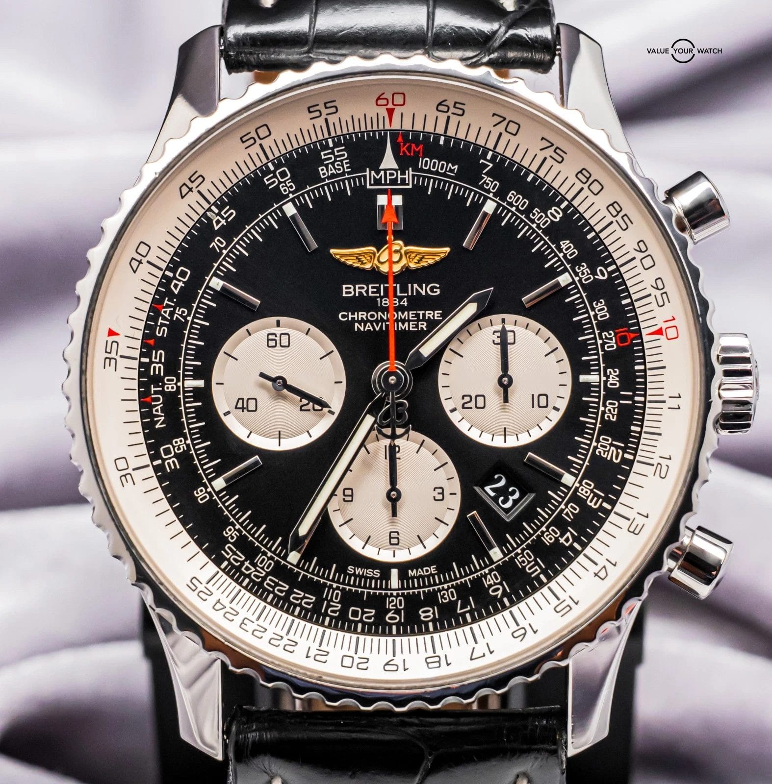 Breitling Navitimer 01 46 Black Dial $11K MSRP Croco Chronograph AB0127211B1P1 - Image 6