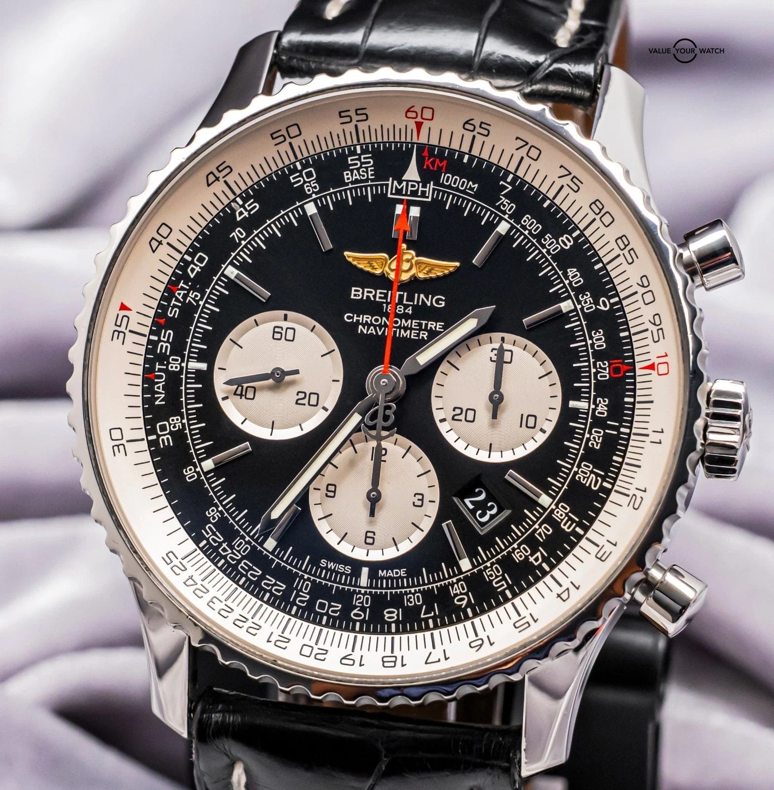 Breitling Navitimer 01 46 Black Dial $11K MSRP Croco Chronograph AB0127211B1P1 - Image 7