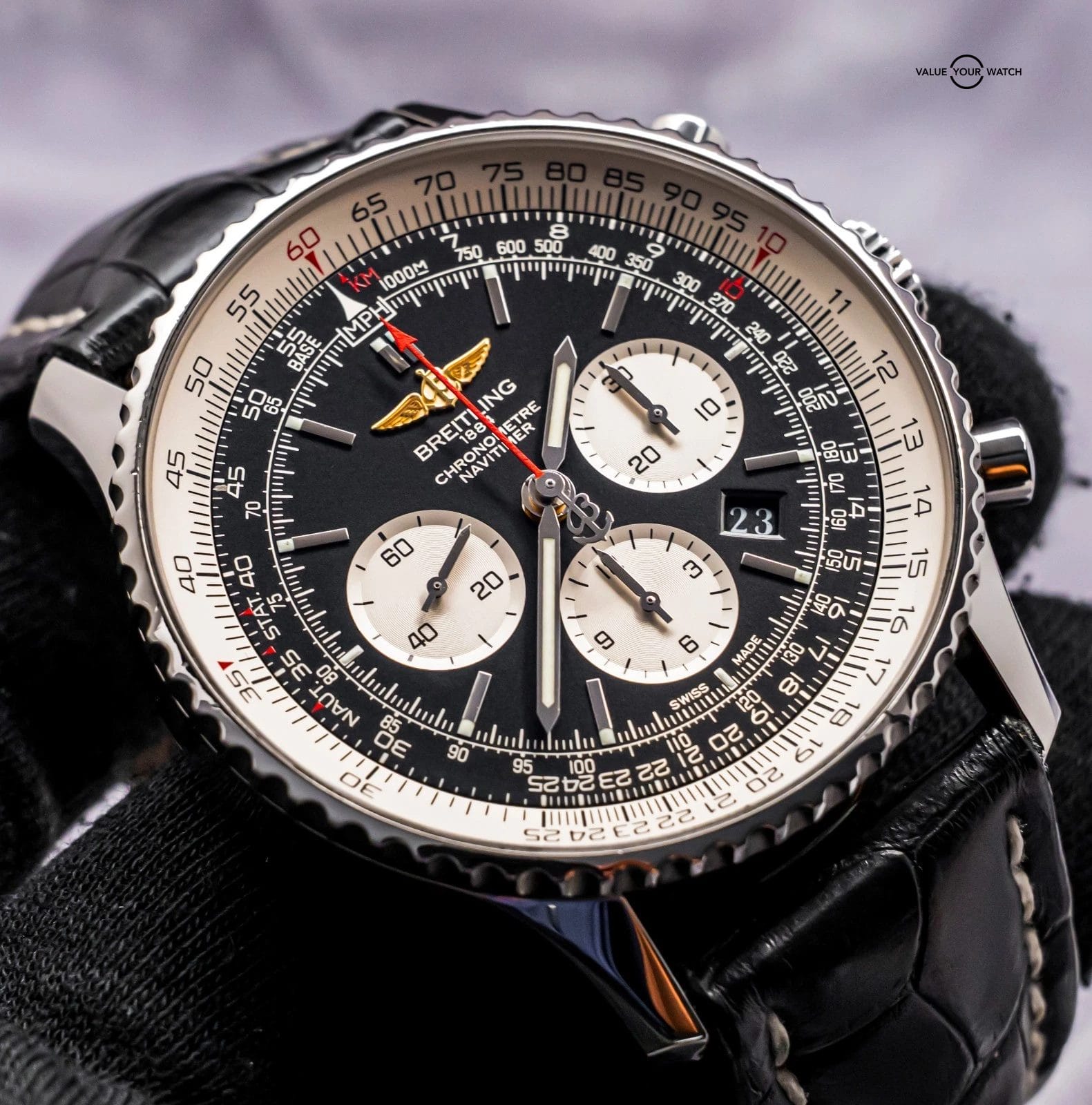 Breitling Navitimer 01 46 Black Dial $11K MSRP Croco Chronograph AB0127211B1P1 - Image 8