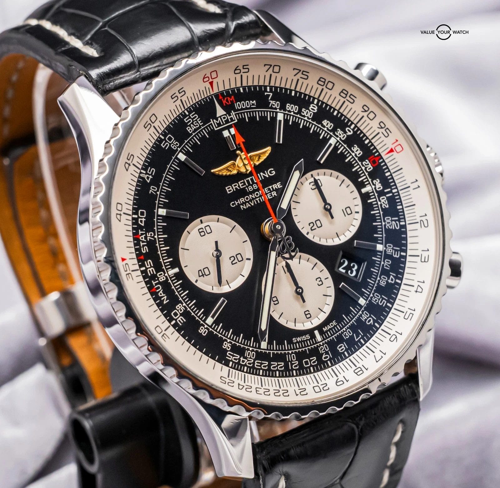 Breitling Navitimer 01 46 Black Dial $11K MSRP Croco Chronograph AB0127211B1P1 - Image 9