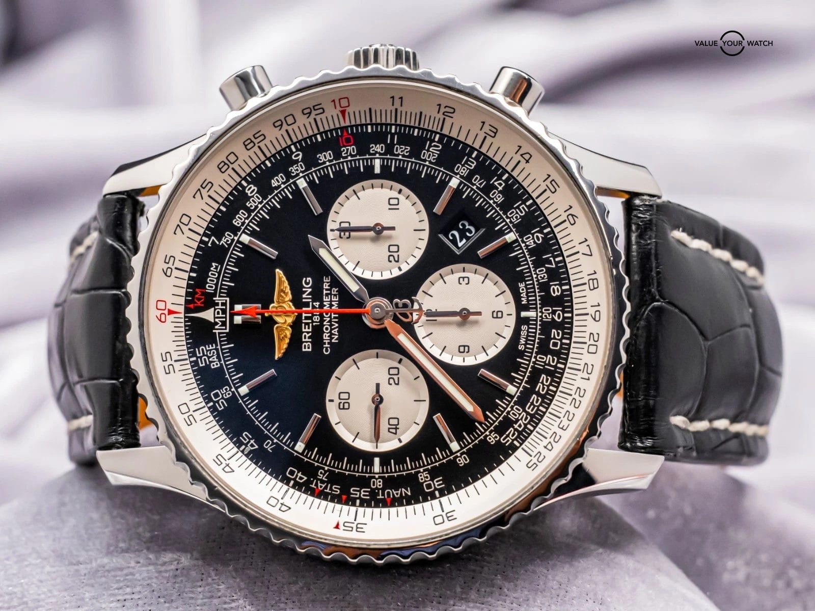 Breitling Navitimer 01 46 Black Dial $11K MSRP Croco Chronograph AB0127211B1P1 - Image 11