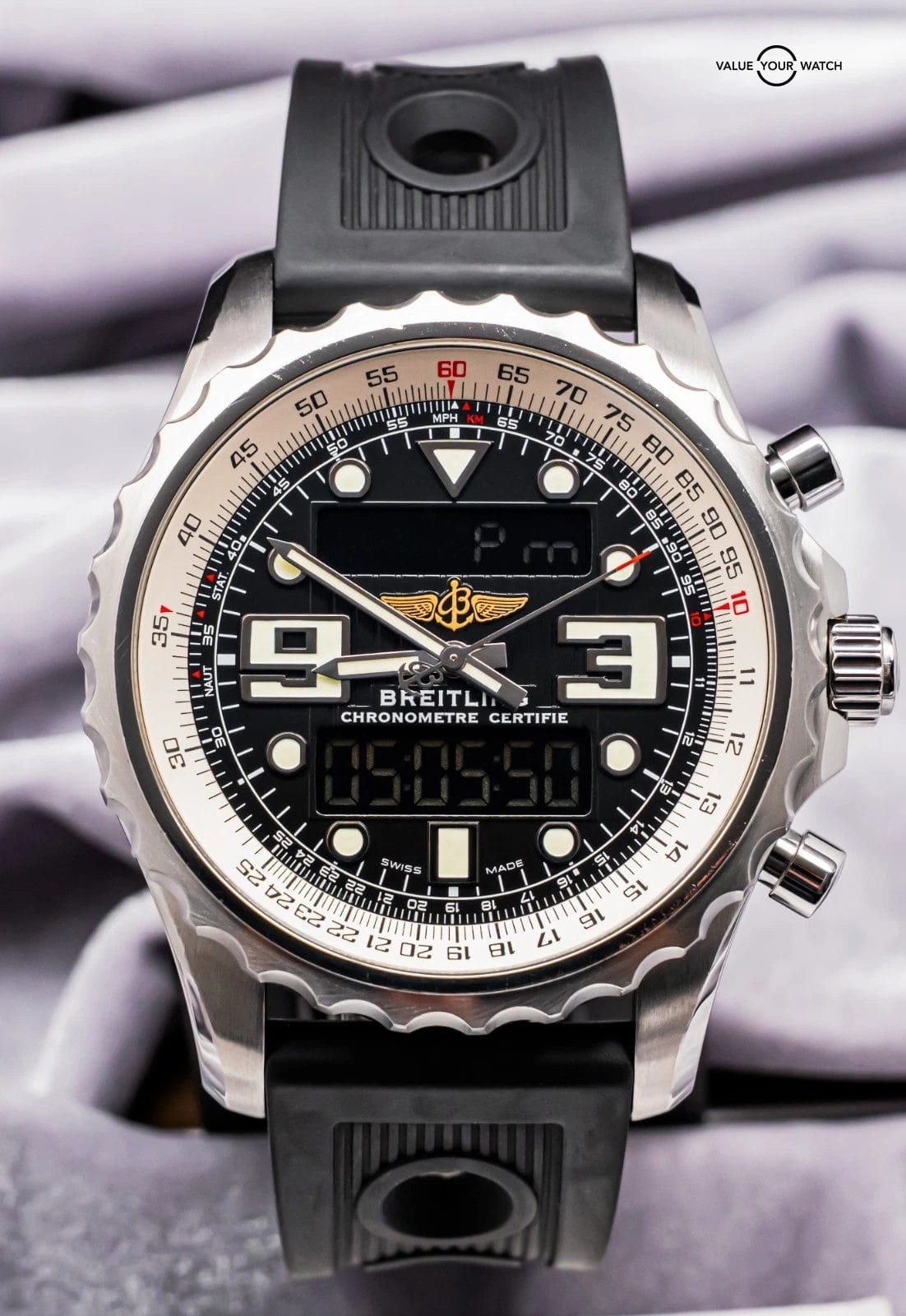 Breitling Chronospace 48mm Deploy GMT Chronograph Digital Gray Quartz A78365