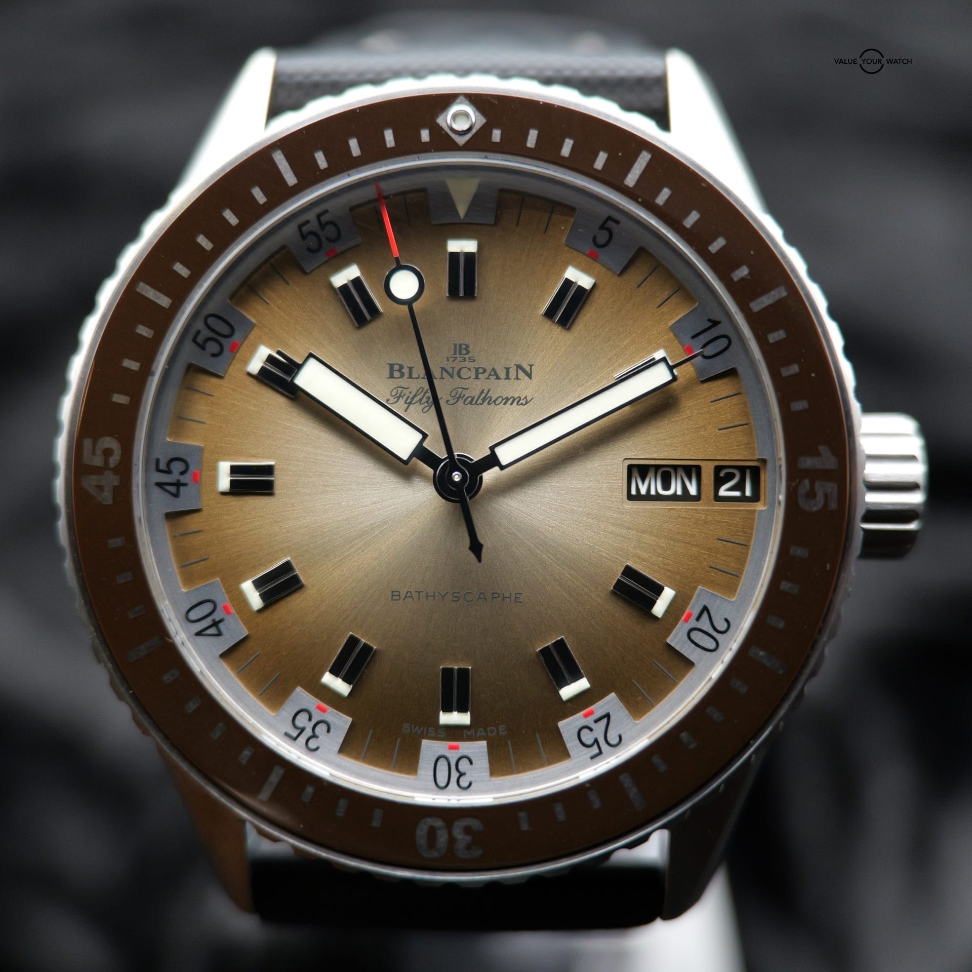 Blancpain Fifty Fathoms Bathyscaphe Day Date Desert Edition 5052-1146-E52A 43MM Brown Dial Full Set WRNTY