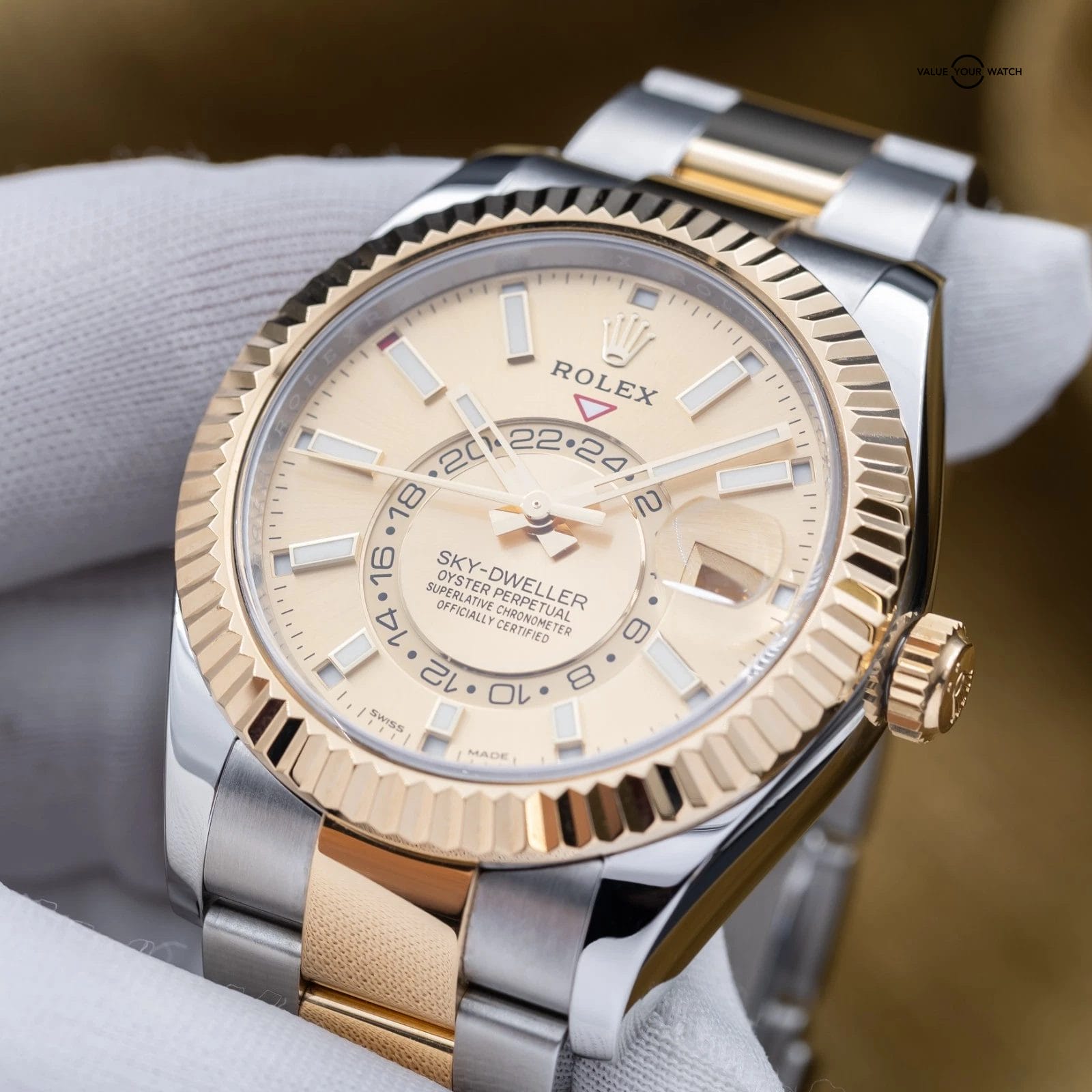 Rolex Sky-Dweller Yellow Gold Stainless Steel Champagne Dial 326933 - Full Set - Image 6