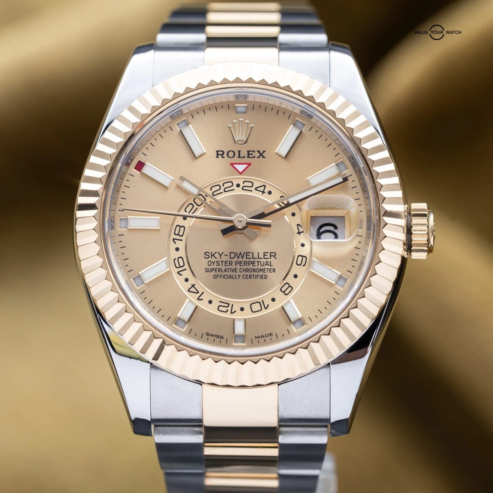 Rolex Sky-Dweller Yellow Gold Stainless Steel Champagne Dial 326933 - Full Set