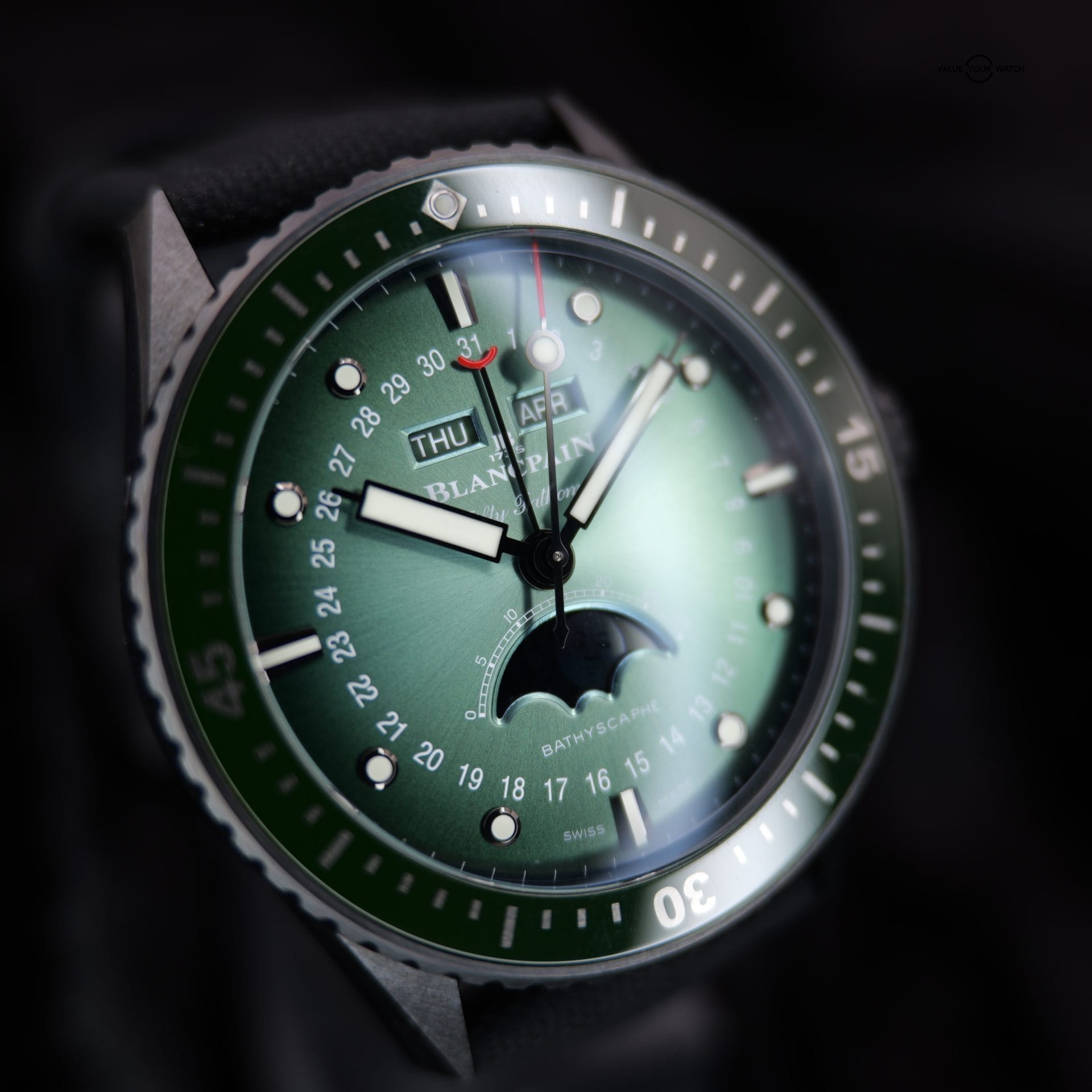 Blancpain Fifty Fathoms Bathyscaphe Quantieme Moonphase 5054-0153-B52A 43MM Green Dial Full Set WARRANTY - Image 3