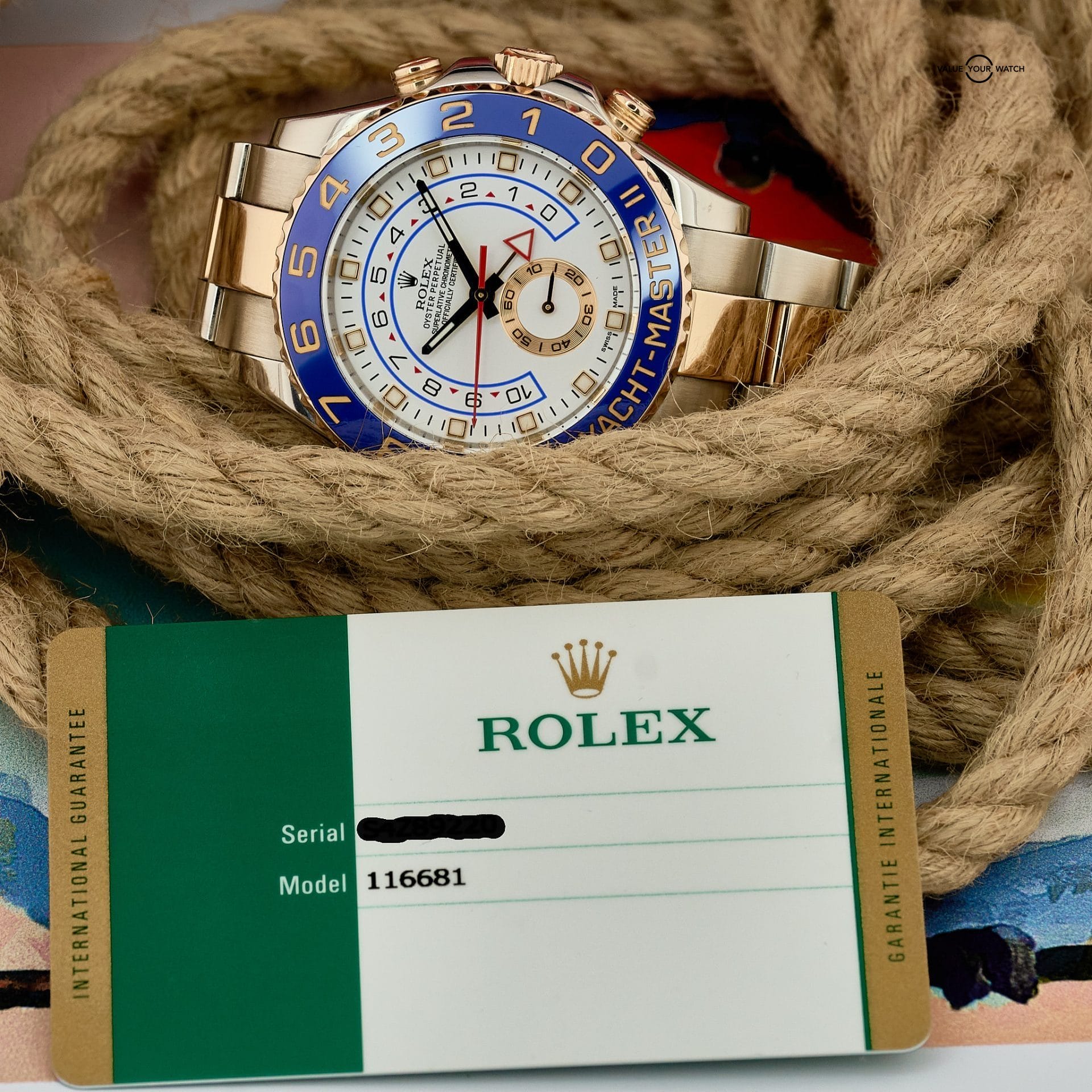 Rolex Yacht Master II 116681 44mm White Dial Watch and Card - Image 3