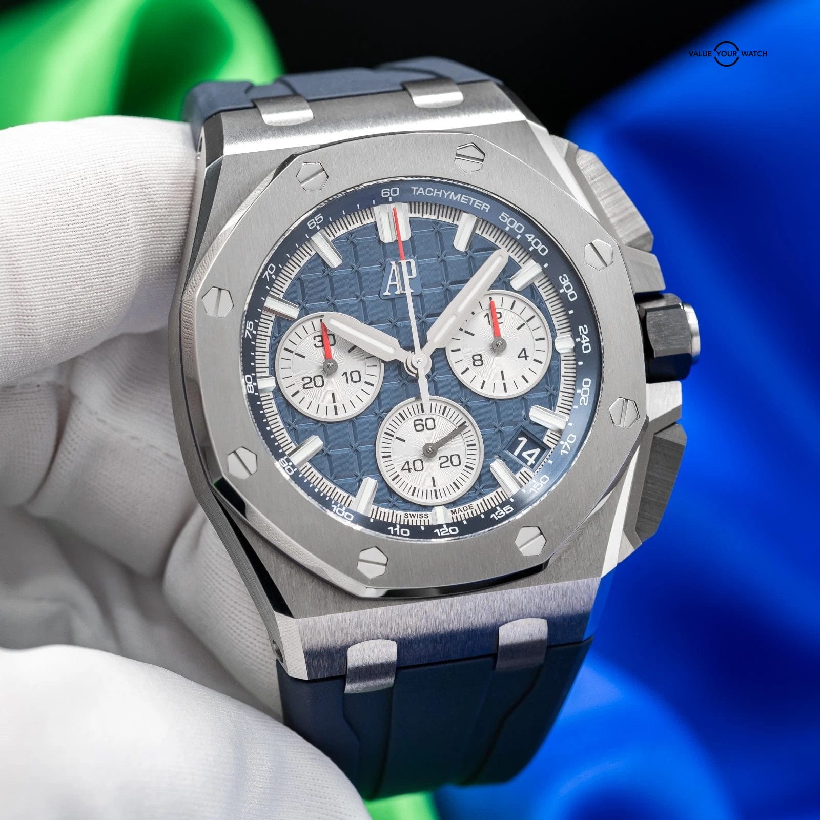 Audemars Piguet Royal Oak Offshore Titanium Blue Men's Watch 26420TI Full Set - Image 5