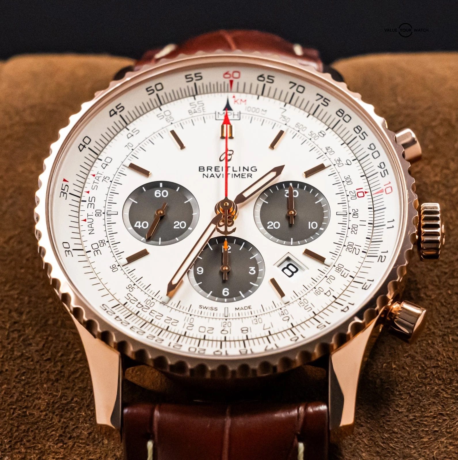 Breitling Navitimer 1 B01 Chronograph 46 Rose Gold Brown Croco RB0127 - Image 11