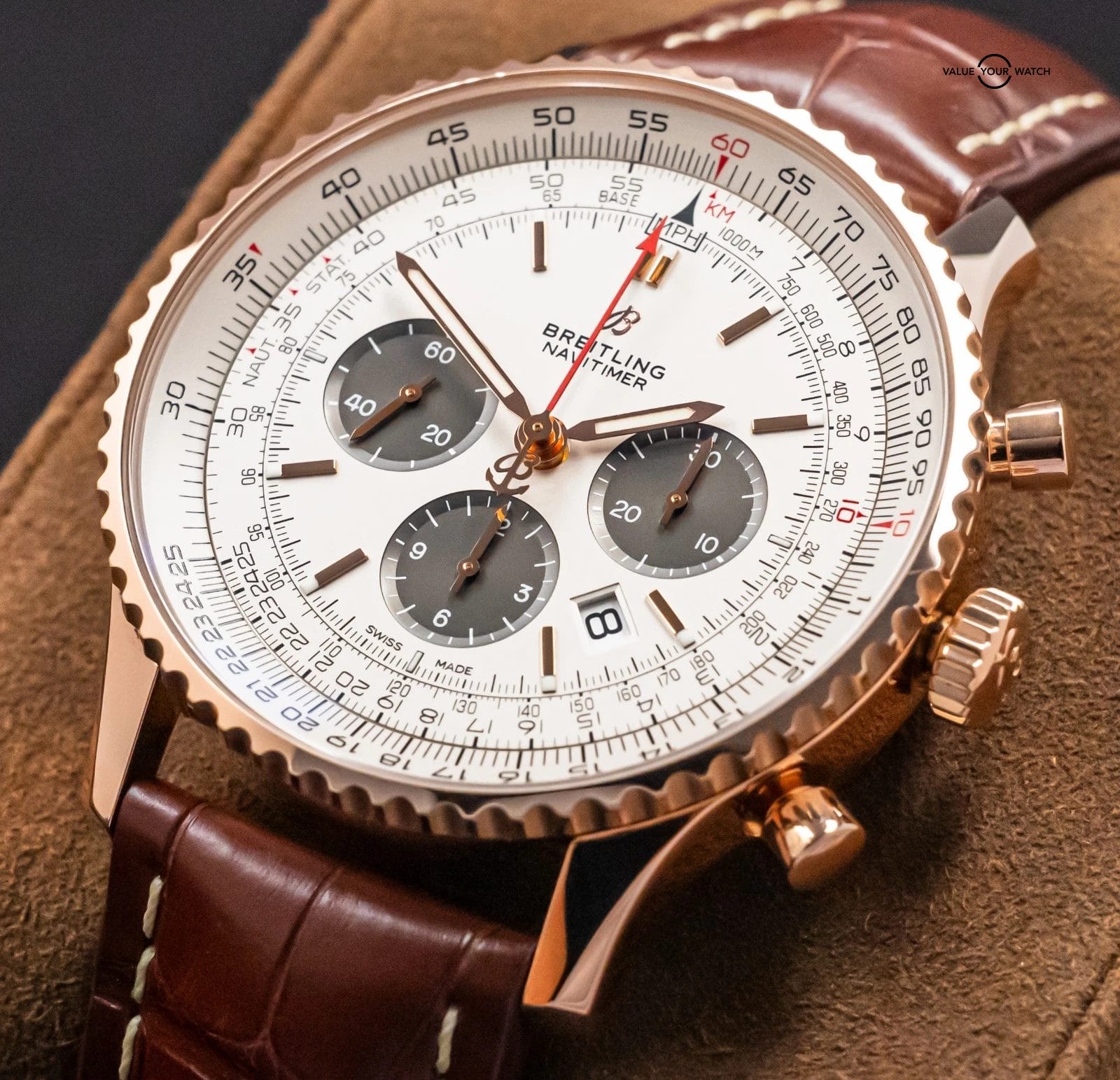 Breitling Navitimer 1 B01 Chronograph 46 Rose Gold Brown Croco RB0127 - Image 13