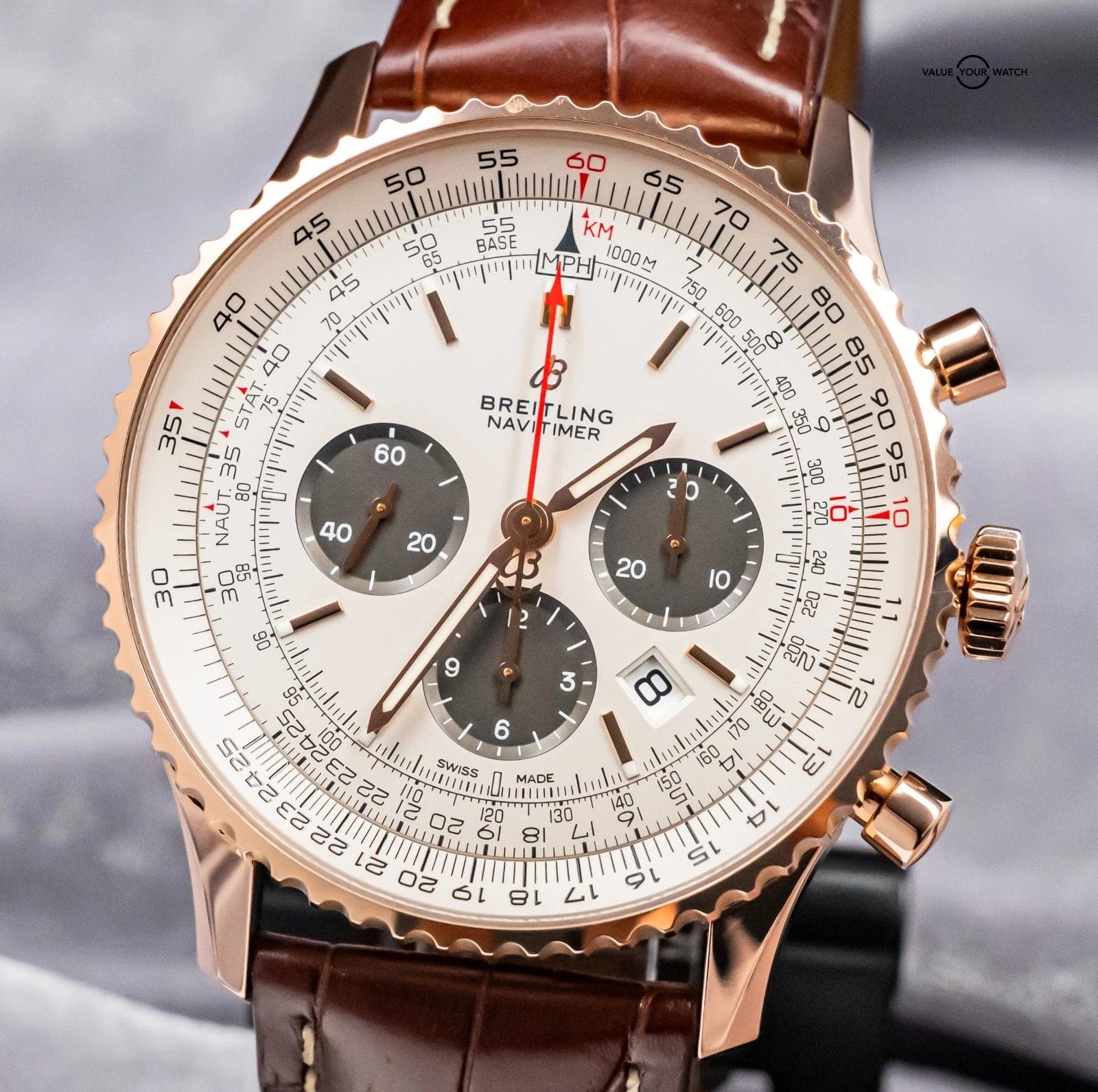 Breitling Navitimer 1 B01 Chronograph 46 Rose Gold Brown Croco RB0127 - Image 14