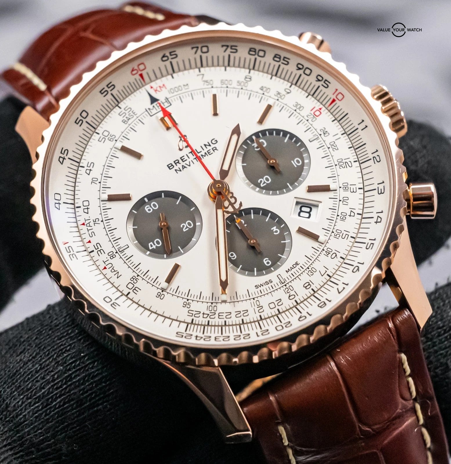 Breitling Navitimer 1 B01 Chronograph 46 Rose Gold Brown Croco RB0127 - Image 15