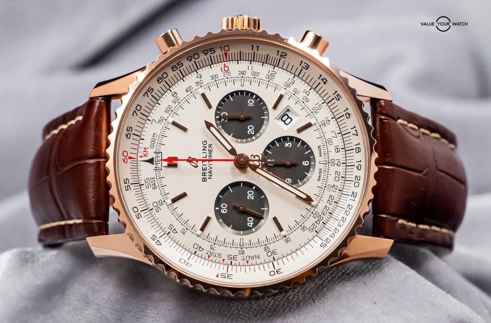 Breitling Navitimer 1 B01 Chronograph 46 Rose Gold Brown Croco RB0127 - Image 16
