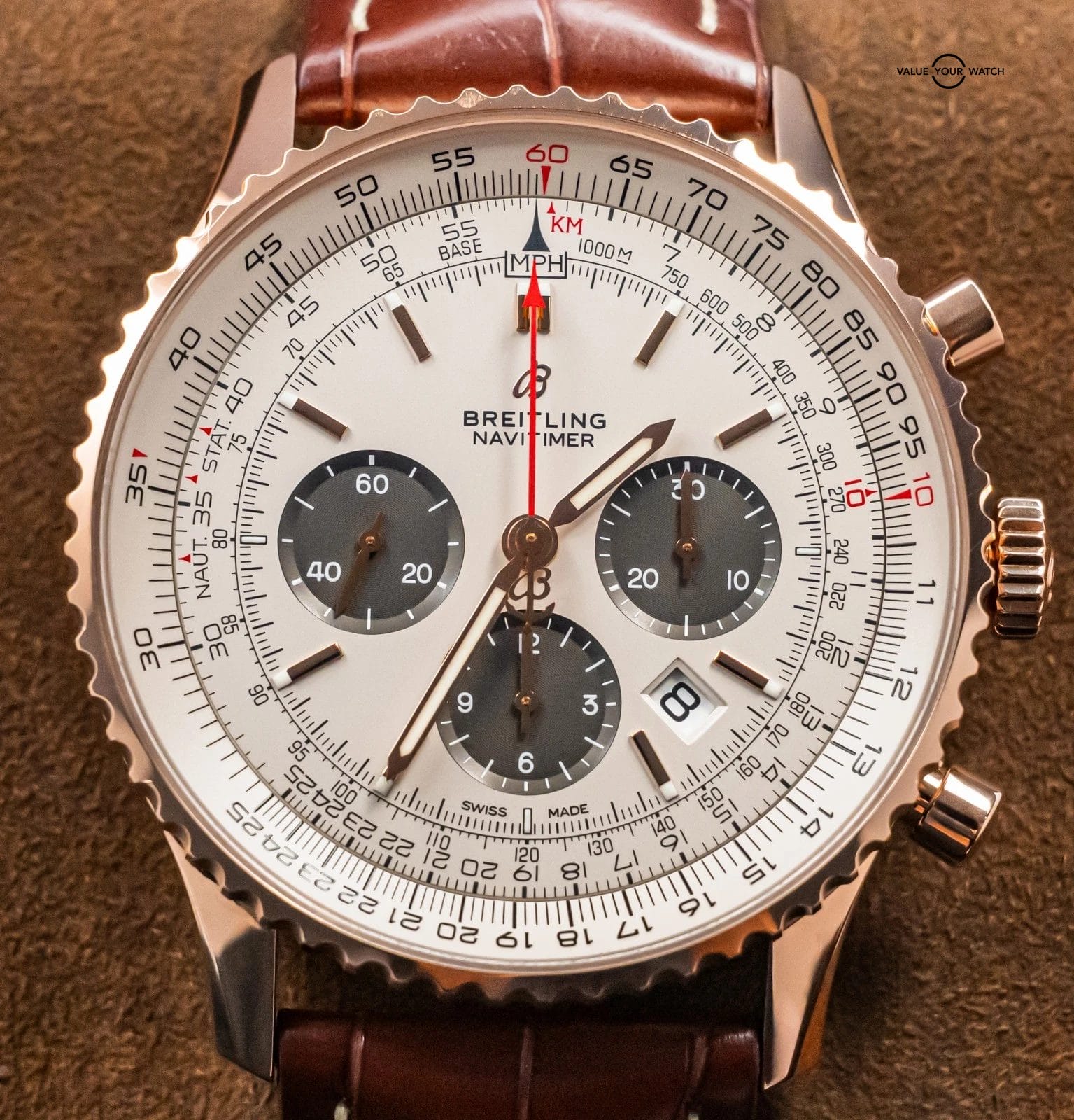 Breitling Navitimer 1 B01 Chronograph 46 Rose Gold Brown Croco RB0127 - Image 18